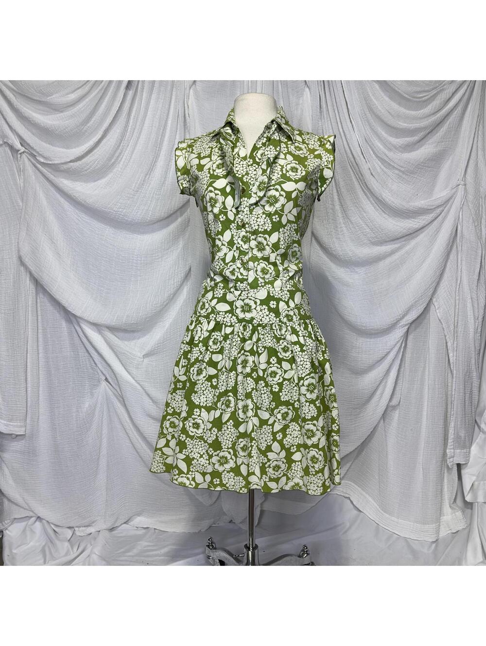 Vintage Preppy Hippie Indie Green Floral Midi Dress (M)